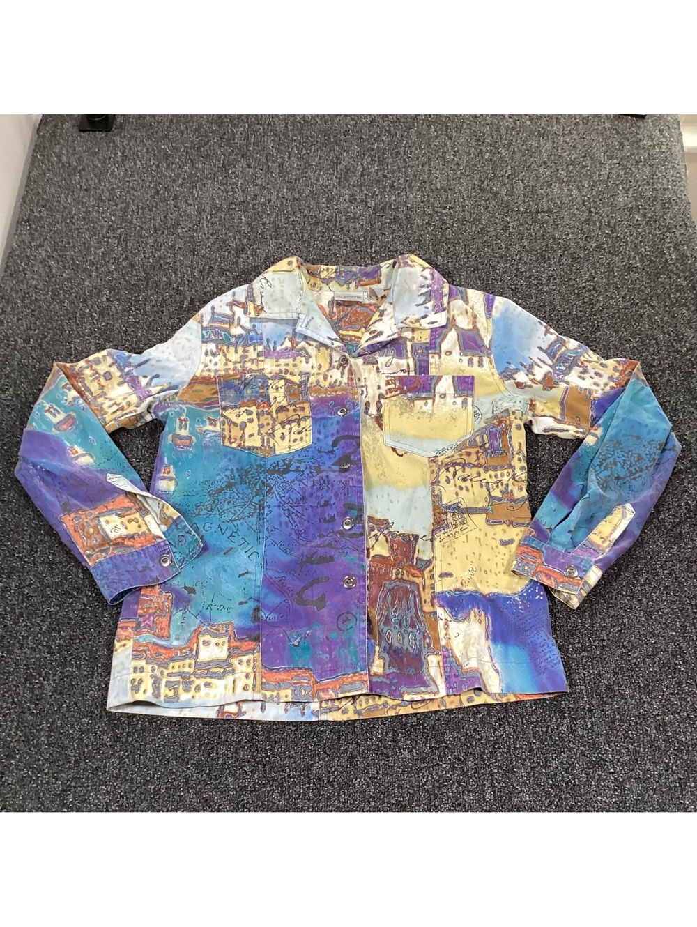 Y2K Chico's Colorful Abstract Print Button-Up Blouse Size Zero